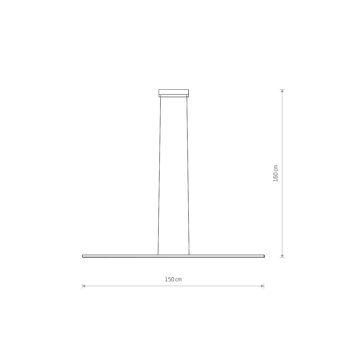 Lampa wisząca Bar L150 o długości 150 cm i wysokości 160 cm, wykonana w kolorze czarnym, z jedną diodą LED o mocy 24W i temperaturze barwowej 4000K. Prosta konstrukcja z prostokątnym stelażem, zawieszona na cienkim przewodzie.