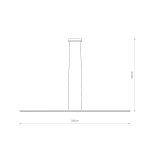 Czarna lampa wisząca Bar L180 o długości 180 cm, z jedną diodą LED o mocy 27W i temperaturze barwowej 4000K. Widok z boku, z prostokątnym kloszem i smukłym mocowaniem. Wymiary: wysokość 160 cm.