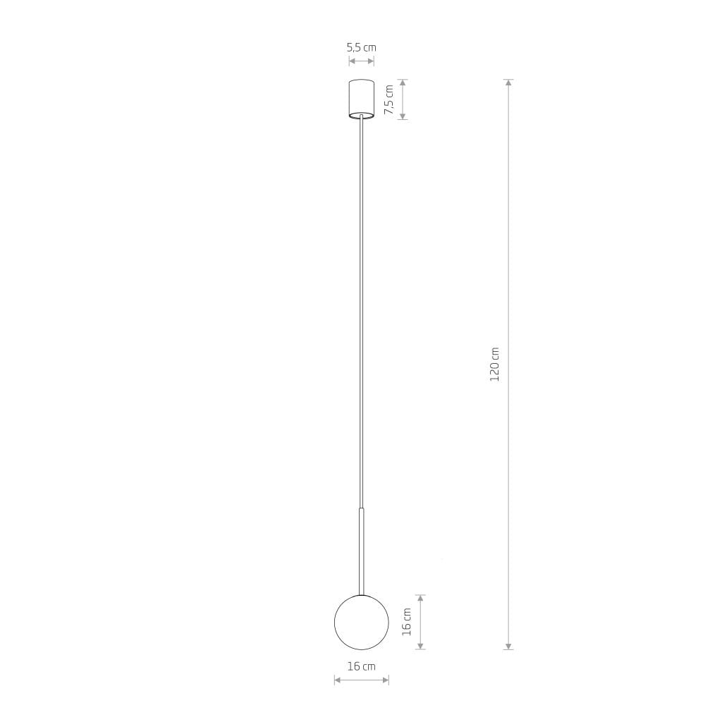 Lampa wisząca Karo z jedną oprawą G9, w kolorze czarnym i złotym. Wysoka na 120 cm, z okrągłym kloszem o średnicy 16 cm i cienkim przewodem. Prosta, minimalistyczna forma idealna do nowoczesnych wnętrz. Montaż sufitowy.
