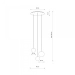 Lampa wisząca Karo w kolorze czarnym i złotym z trzema okrągłymi kloszami o średnicach 12 cm, 16 cm, zawieszona na cienkich linkach. Szerokość 40 cm, długość maksymalna 100 cm, montaż sufitowy. Idealna do nowoczesnych wnętrz.