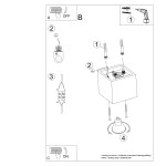 Lampa sufitowa Quad 1xGU10 w kolorze złotym, kwadratowy kształt, zamontowana z góry, widoczne elementy mocujące. Instrukcja montażu obok, na białym tle.