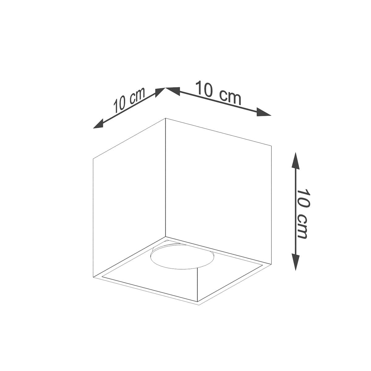 Lampa sufitowa Quad w kolorze złotym, z oprawą na jedną żarówkę GU10. Kwadratowa konstrukcja o wymiarach 10x10 cm, z otworem na żarówkę w centralnej części, montowana na suficie. Prosta forma idealna do nowoczesnych wnętrz.