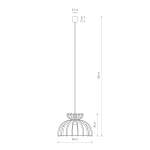 Lampa wisząca Kymi C z oprawą na 1 żarówkę E27, w kolorze czarnym. Posiada okrągłą, ażurową podstawę o średnicy 48 cm i wysokości 30 cm. Długość zawieszenia wynosi 160 cm, z kwadratowym elementem mocującym o wymiarach 5,5 x 7,5 cm.