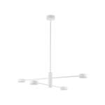 Lampa wisząca Orbit 4xGX53 w kolorze białym, składająca się z centralnej osi z czterema ramionami, na końcach których znajdują się okrągłe źródła światła. Prosta, nowoczesna konstrukcja zawieszona na cienkim przewodzie. Tło białe.
