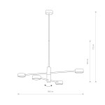 Lampa wisząca Orbit 4xGX53 w kolorze czarnym, o wymiarach 84,5 cm szerokości i 77,5 cm wysokości. Posiada cztery okrągłe klosze na końcach ramion, z centralnym mocowaniem, z możliwością regulacji kątów.