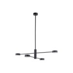 Czarna lampa wisząca Orbit z czterema punktami świetlnymi GX53. Prosta konstrukcja z cienkimi ramionami, zawieszona na długim przegubie. Elementy o okrągłym kształcie, umieszczone w równych odstępach, tworzą minimalistyczny design.