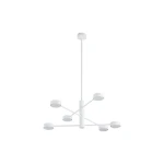 Lampa wisząca Orbit 6xGX53 w kolorze białym, z sześcioma okrągłymi kloszami zamocowanymi na prostych ramionach. Wisi na długiej, cienkiej lince, idealna do nowoczesnych wnętrz.