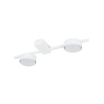 Biała lampa sufitowa Orbit z dwoma reflektorami GX53, zamontowana na prostokątnej podstawie. Reflektory mają okrągłe klosze i są ustawione równolegle. Produkt widoczny na białym tle.
