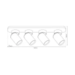 Lampa sufitowa Andy w kolorze białym i złotym, z czterema reflektorami typu GU10. Ułożona poziomo, z wymiarami 600 mm długości i 125 mm wysokości, oprawy mają średnicę 65 mm. Prosty design bez dodatkowych dekoracji.