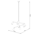 Lampa wisząca Lemmi 6xGU10 w kolorze czarnym, o wymiarach 125 cm wysokości i 77 cm szerokości. Posiada sześć ruchomych kloszy zamocowanych na metalowych ramionach, zawieszona na długim przewodzie.