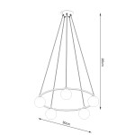 Lampa wisząca Yoli w kolorze czarnym, z pięcioma oprawami G9. Okrągły kształt, zawieszona na długich linkach, wymiary: 80 cm średnicy, 98 cm wysokości. Prosta konstrukcja z szklanymi kulami.