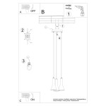 Lampa wisząca Rea z trzema gniazdami E14, w kolorze czarnym i betonowym, z długimi, smukłymi kloszami w kształcie dzwonu. Montaż na suficie, z instrukcją dołączoną na zdjęciu. Idealna do nowoczesnych wnętrz.