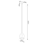 Biała lampa wisząca Mint z pojedynczym źródłem światła E27. Kształt stożkowy z geometrycznym wzorem, zawieszona na smukłym przewodzie o długości 125 cm. Szerokość klosza wynosi 20 cm, a średnica mocowania 8 cm. Wysokość mocowania to 3 cm.