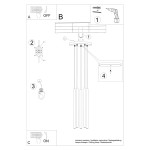 Lampa wisząca Pastelo 5xG9 w kolorze białym, zawieszona na trzech cienkich kablach. Posiada okrągły, płaski klosz, przeznaczona do montażu sufitowego. Widoczne elementy montażowe oraz instrukcje dotyczące podłączenia elektrycznego.
