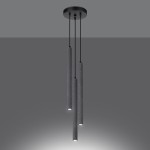 Lampa wisząca Pastelo 3xG9 w kolorze czarnym z betonu, składająca się z trzech prostokątnych elementów zawieszonych na czarnych linkach, z widocznymi źródłami światła na dole. Ujęcie frontalne z jasnym tłem.
