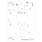 Lampa sufitowa Mika 1xGU10 w złotym kolorze, okrągła, z metalowego materiału. Widok z góry, z widocznymi elementami montażowymi oraz oznaczeniami instrukcji. W zestawie podstawowe akcesoria do montażu.