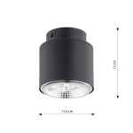 Czarna lampa sufitowa Nano 1xGU10/AR 111, o wymiarach 11,5 cm średnicy i 12 cm wysokości. Posiada okrągłą podstawę z metalowym wykończeniem oraz szklany klosz z teksturą, montowana na suficie. Idealna do nowoczesnych wnętrz.