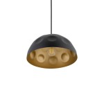 Lampa wisząca Hemisphere Hit D33 z czarnym, matowym kloszem o zaokrąglonym kształcie i złotym wnętrzem, zawieszona na cienkim przewodzie. Widoczna żarówka E27 w centralnej części. Idealna do nowoczesnych wnętrz.