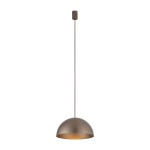 Brązowa lampa wisząca Hemisphere Super D33 z jedną oprawą GX53. Posiada półkulisty klosz z matowego metalu, zawieszona na cienkim przewodzie, w prostym, minimalistycznym stylu. Idealna do nowoczesnych wnętrz.