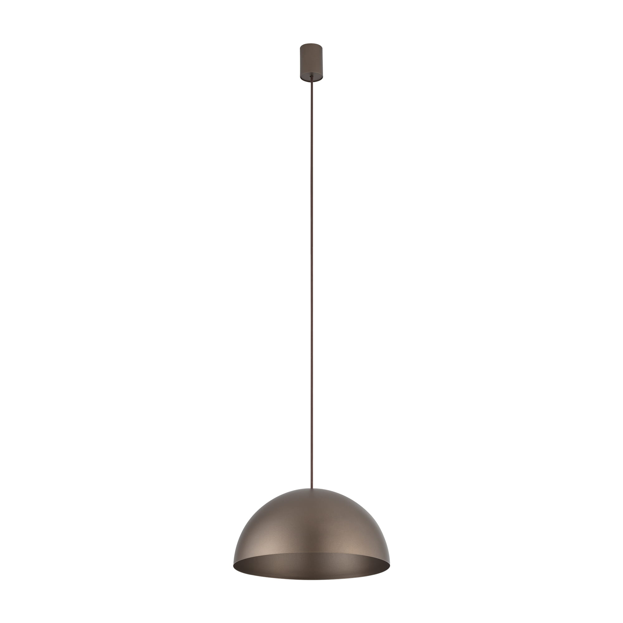 Lampa wisząca Hemisphere Super D33 w brązowym kolorze, z kształtem półkuli. Zawieszona na cienkim przewodzie, z mocowaniem sufitowym. Przeznaczona na jedną żarówkę GX53. Prosta forma, idealna do nowoczesnych wnętrz.
