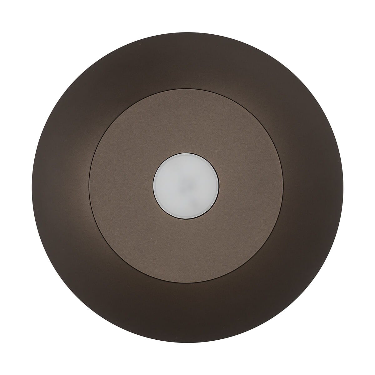 Brązowa lampa wisząca Hemisphere Super D33 z jednym gniazdem GX53. Okrągła forma z matowym wykończeniem, środkowy element w białym kolorze. Widok z góry, ukazujący prosty, nowoczesny design. Idealna do wnętrz.