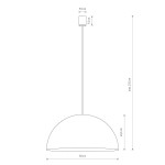 Brązowa lampa wisząca Hemisphere Super D50 z czterema gniazdami GX53. Okrągła, półkulista czasza o średnicy 50 cm, zawieszona na długim przewodzie. Wysokość maksymalna 155 cm, średnica podstawy 5,5 cm, długość zwisu 24,5 cm.