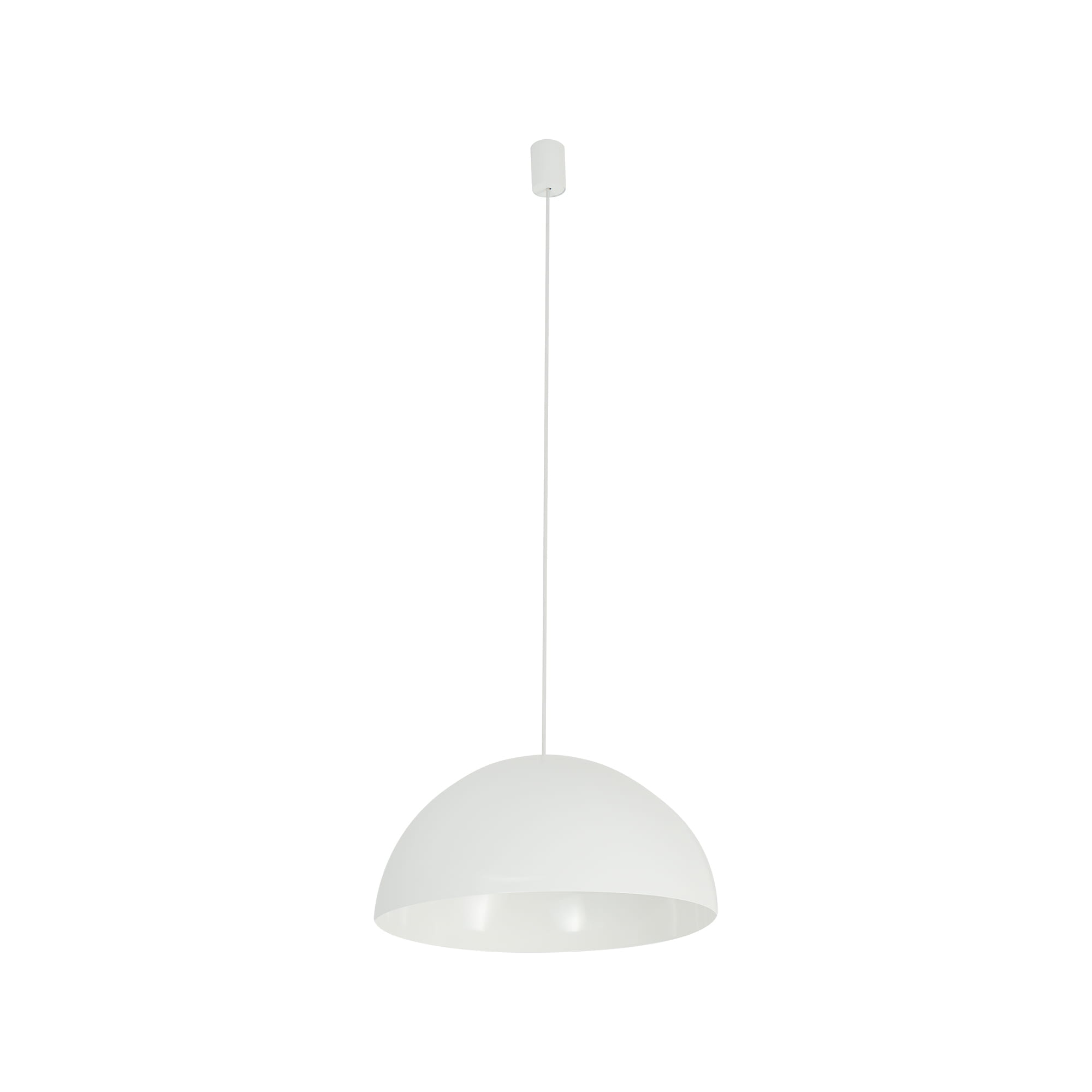 Biała lampa wisząca Hemisphere Super D33 z oprawą na żarówkę GX53. Okrągła, półkulista forma z matowym wykończeniem, zawieszona na cienkim przewodzie. Prosta konstrukcja idealna do nowoczesnych wnętrz.