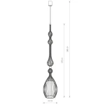 Lampa wisząca Abi L, czarna, 1-punktowa. Wysokość 180 cm, średnica klosza 22 cm. Konstrukcja z siatki metalowej, smukła forma z dekoracyjnymi elementami. Montaż sufitowy, zawieszenie na długim kablu. Idealna do nowoczesnych wnętrz.