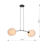 Lampa wisząca Motif z dwoma kloszami E14 w kolorze czarnym i naturalnym, zawieszona na dwóch przewodach, o długości 100 cm i szerokości 70 cm. Klosze mają okrągły kształt, wykonane z materiału w jasnym odcieniu.