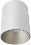 Lampa sufitowa Eye Tone 1-punktowa w kolorze białym z wewnętrzną srebrną powłoką. Cylindryczny kształt, matowa faktura. Ujęcie frontalne, zawieszona, z widocznym źródłem światła. Idealna do nowoczesnych wnętrz.