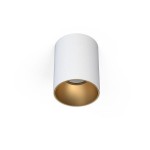Lampa sufitowa Eye Tone 1-punktowa w kolorze białym z złotym wnętrzem. Cylindryczny kształt, zamontowana na suficie, z widocznym źródłem światła wewnątrz, na jednolitym tle.