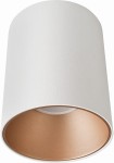 Lampa sufitowa Eye Tone 1-punktowa w kolorze białym z wewnętrzną złotą częścią. Okrągły klosz o matowej fakturze, montowany sufitowo, w widoku z góry, eksponujący połączenie kolorów.