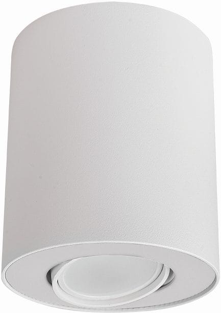 Lampa sufitowa 1-punktowa w kształcie cylindrycznym, wykonana z białego materiału, z możliwością kierunkowego oświetlenia. Ujęcie z dołu, ukazujące detal wnętrza lampy. Prosta, minimalistyczna forma idealna do nowoczesnych wnętrz.
