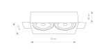 Lampa Mod Plus 2-punktowa do zabudowy, kolor biały. Wymiary: długość 23 cm, wysokość 8,5 cm, głębokość 12 cm. Zestawienie dwóch okrągłych źródeł światła w nowoczesnej obudowie, idealna do oświetlenia wnętrz.