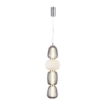 Lampa wisząca Eris z jedną diodą LED o mocy 32W, w chromowanej oprawie. Posiada trzy różne klosze: przezroczysty, mleczny i teksturowany, zawieszona na cienkim przewodzie. Idealna do nowoczesnych wnętrz.
