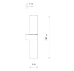 Kinkiet Natalie w kolorze mosiądzu, o wymiarach 29,5 cm wysokości, 5 cm szerokości i 7 cm głębokości. Prosty, cylindryczny design, idealny do oświetlenia wnętrz. Przeznaczony do montażu w strefie IP44.
