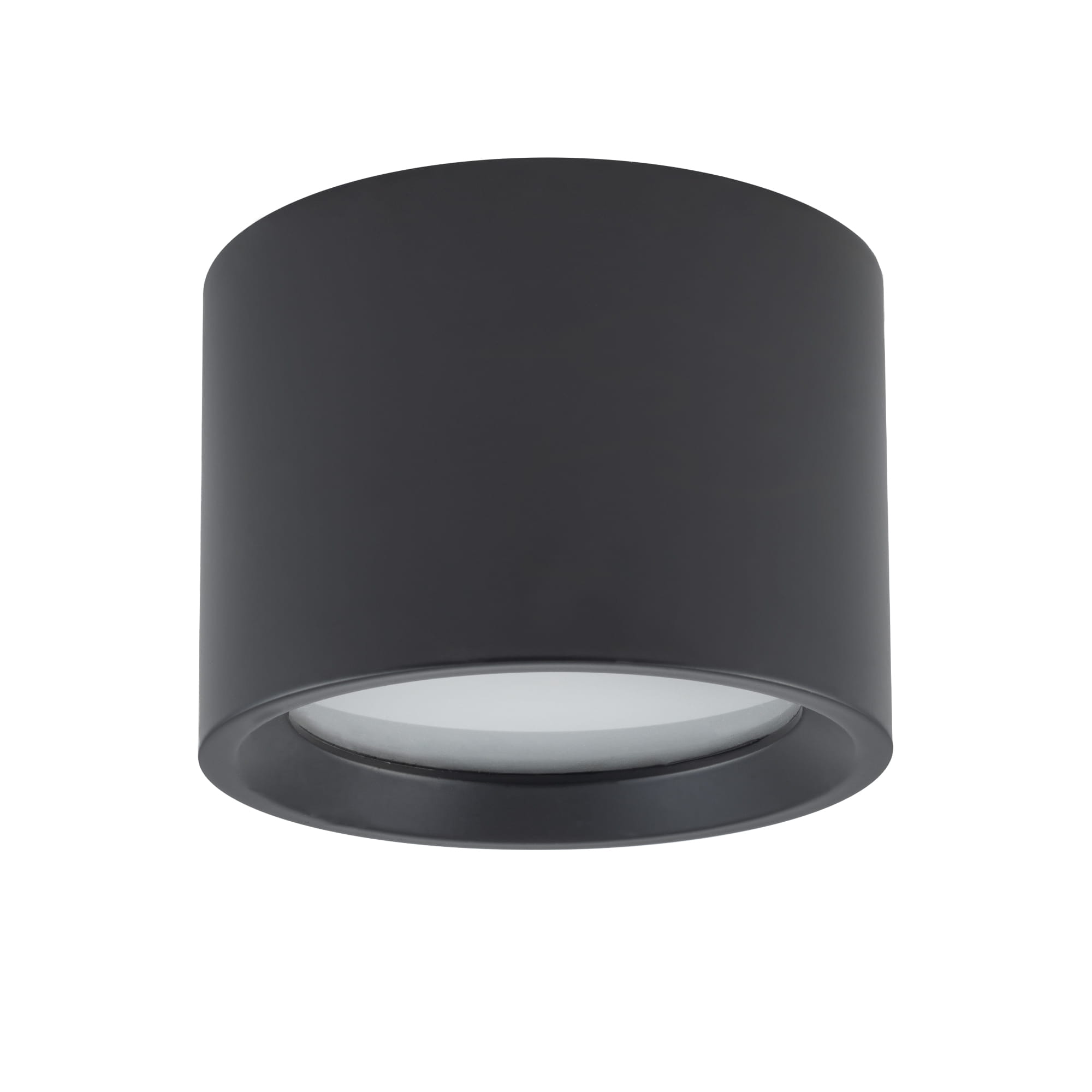 Czarna lampa sufitowa Bol 1xGX53/IP54, okrągła, z matowym wykończeniem. Ujęcie frontalne pokazuje klosz z białym wnętrzem, montowany na suficie. Odpowiednia do użytku wewnętrznego i zewnętrznego, odporna na wilgoć.