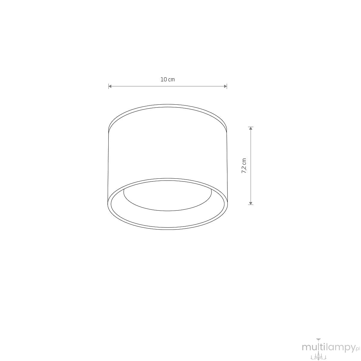 Lampa sufitowa Maun 1xGX53/IP54 w kolorze białym, o średnicy 10 cm i wysokości 7,2 cm. Prosta, cylindryczna forma, przeznaczona do montażu sufitowego, idealna do wnętrz.