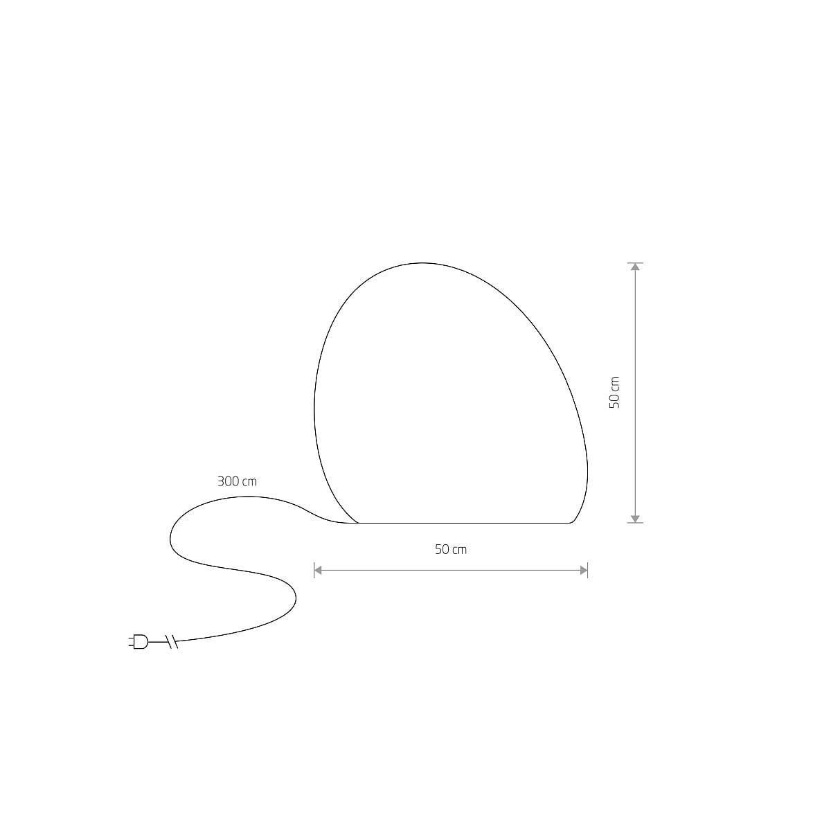 Biała lampa ogrodowa Stone M z oprawką E27, o zaokrąglonym kształcie. Wymiary: 50 cm wysokości, 50 cm szerokości, długość przewodu 300 cm. Prosta konstrukcja, idealna do użytku na zewnątrz.