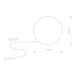 Biała lampa ogrodowa Cumulus M z gniazdem E27, okrągła, o średnicy 45 cm i wysokości 40 cm. Długość kabla wynosi 300 cm, co umożliwia elastyczne umiejscowienie. Produkt w pozycji stojącej, gotowy do użycia w ogrodzie lub na tarasie.