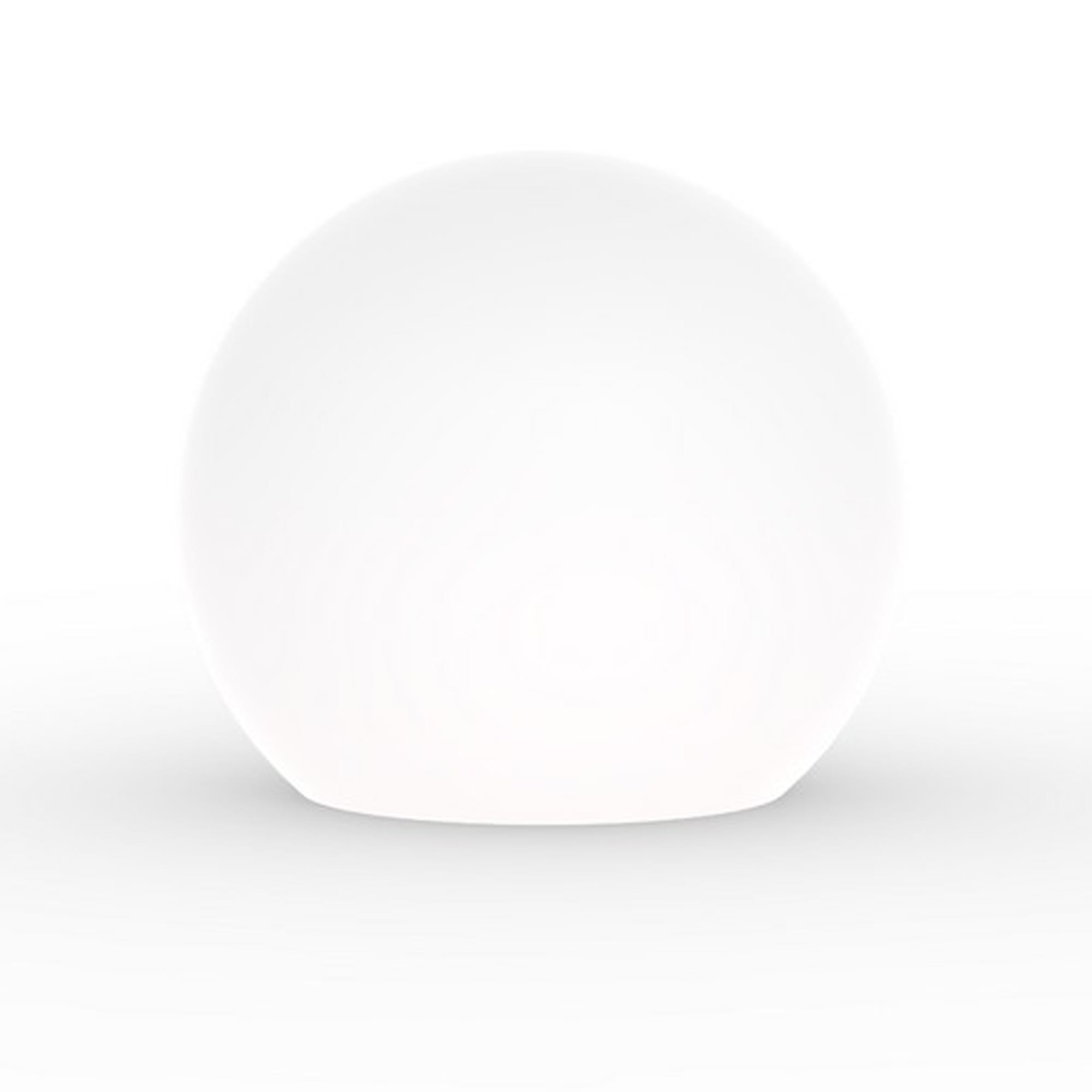 Biała lampa ogrodowa Cumulus L, w kształcie dużej kuli, z miejscem na żarówkę E27. Ujęcie frontalne, lampa leży na płaskiej powierzchni, otoczona prostym tłem. Brak widocznych napisów lub logo.