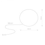 Lampa ogrodowa Cumulus L w kolorze białym, okrągła z wymiennym źródłem światła E27. Wymiary: średnica 60 cm, wysokość 53 cm, długość przewodu 300 cm. Zawieszona w pozycji pionowej, na prostym tle.