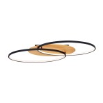 Lampa sufitowa Poraso z dwoma okrągłymi kloszami LED o mocy 24W, w kolorze czarnym z drewnianym elementem. Produkt zamontowany na płaskiej podstawie, w stylowym, nowoczesnym designie, idealny do różnych wnętrz.