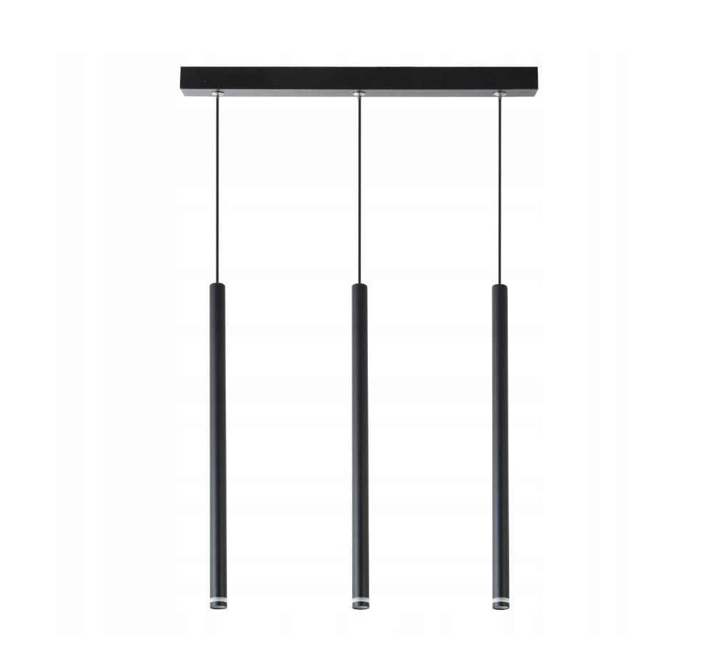 Lampa wisząca Piero w kolorze czarnym z trzema cylindrycznymi kloszami, zawieszona na cienkich linkach. Klasyczna, minimalistyczna konstrukcja z metalowym stelażem, idealna do nowoczesnych wnętrz.