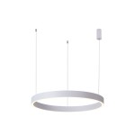 Lampa wisząca Brasco Down D60 w kolorze białym, okrągła, z jedną diodą LED o mocy 40W. Zawieszona na dwóch cienkich przewodach, z minimalistycznym, cylindrycznym mocowaniem sufitowym.