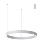 Lampa wisząca Brasco Up Down D98 w kolorze białym z dwoma źródłami światła LED 60W. Okrągły kształt, zawieszona na dwóch cienkich linkach. Widoczny element montażowy w górnej części. Tło białe, co podkreśla minimalistyczny design.