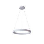 Lampa wisząca Brasco Up Down D60 w białym kolorze, z podwójnym źródłem światła LED 2x60W. Posiada okrągły kształt, zawieszona na cienkich linkach, z płaskim kloszem oraz minimalistycznym designem.
