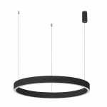 Czarna lampa wisząca Brasco Up Down D98 z dwoma źródłami światła LED, o okrągłym kształcie z białym obrzeżem. Zawieszona na dwóch cienkich kablach, z montażowym elementem w górnej części. Prosta forma, idealna do nowoczesnych wnętrz.