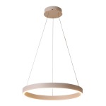 Lampa wisząca Brasco Down D80 w kolorze złotym, z okrągłym, płaskim kloszem LED. Zawieszona na cienkich linkach, montowana do sufitu. Prosty design, idealna do nowoczesnych wnętrz.