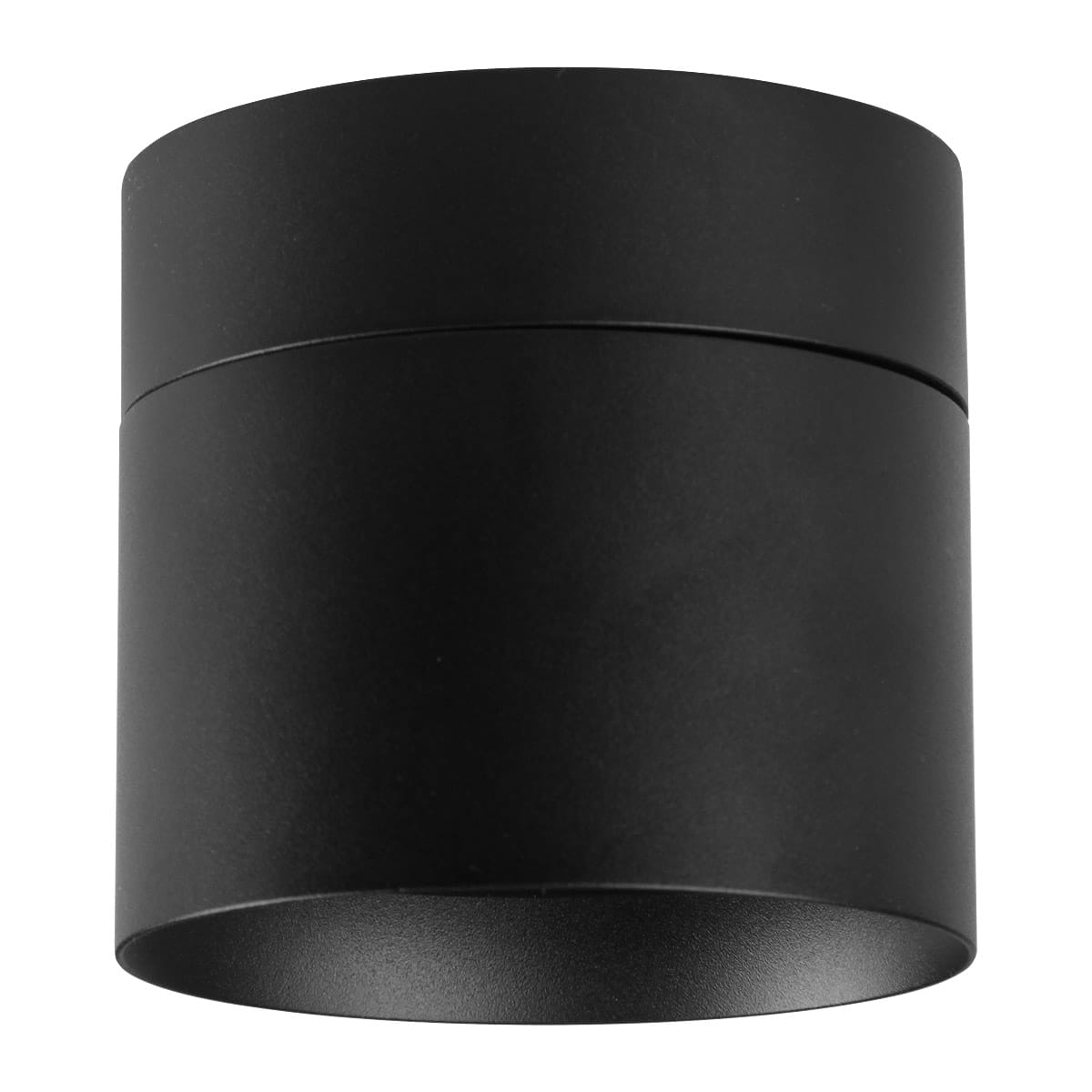 Lampa sufitowa Apilo w kolorze czarnym, w kształcie cylindrycznym, z jedną oprawą GX53. Widok z przodu, ukazujący prosty design i matową powierzchnię. Idealna do nowoczesnych wnętrz.